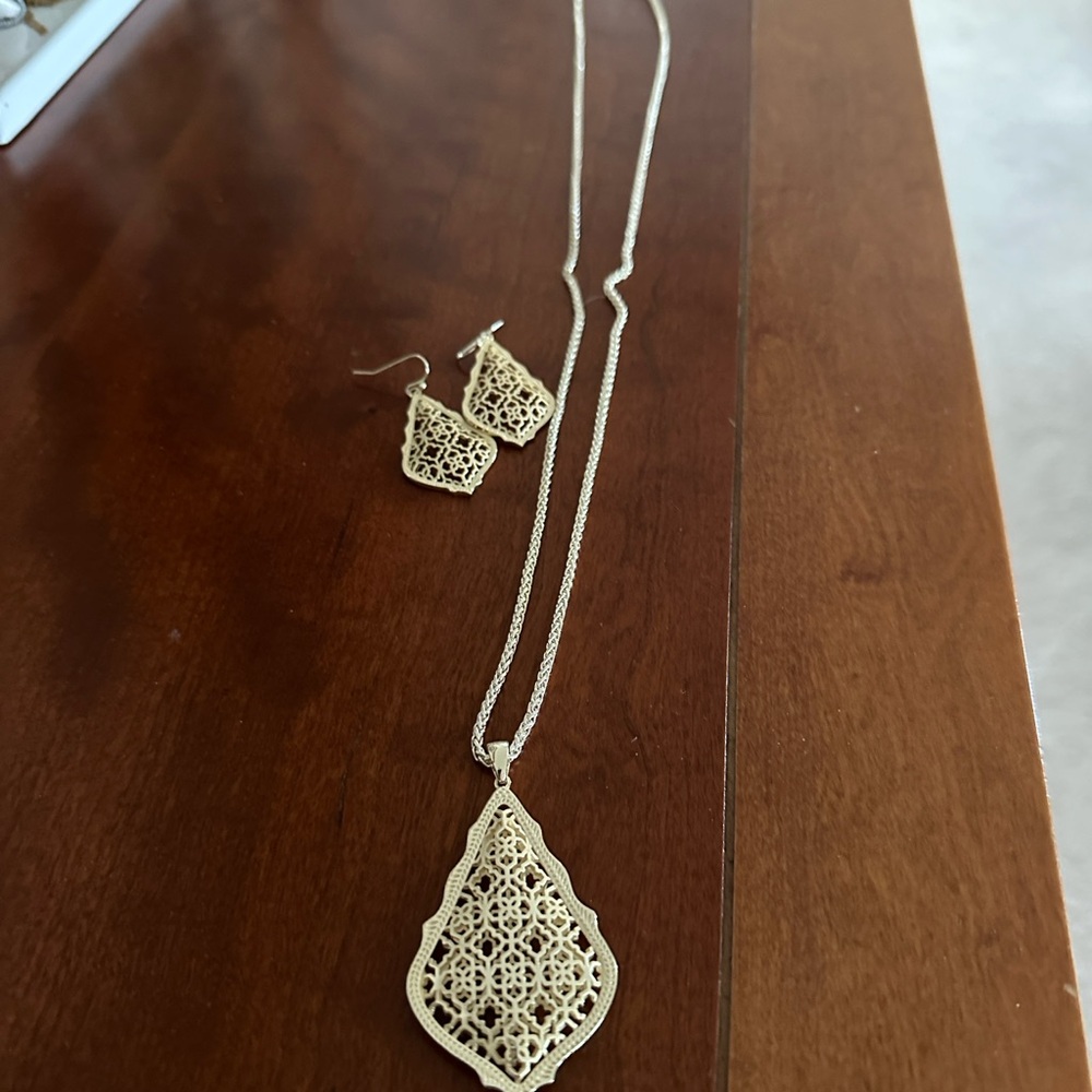 Kendra Scott Gold Filigree Necklace and Earring Set